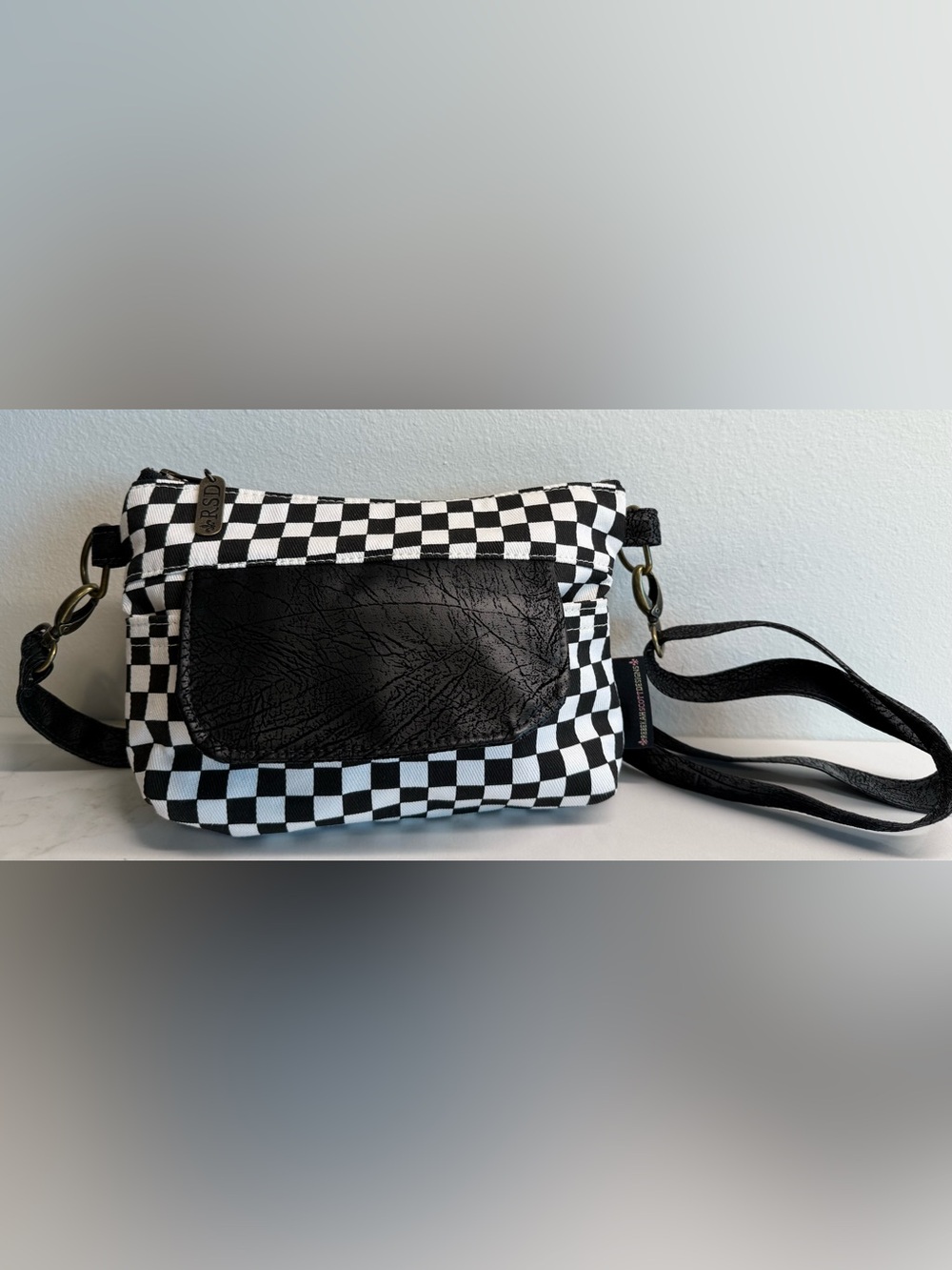 RSD Olivia Black White Checkerboard Crossbody Bag NEW